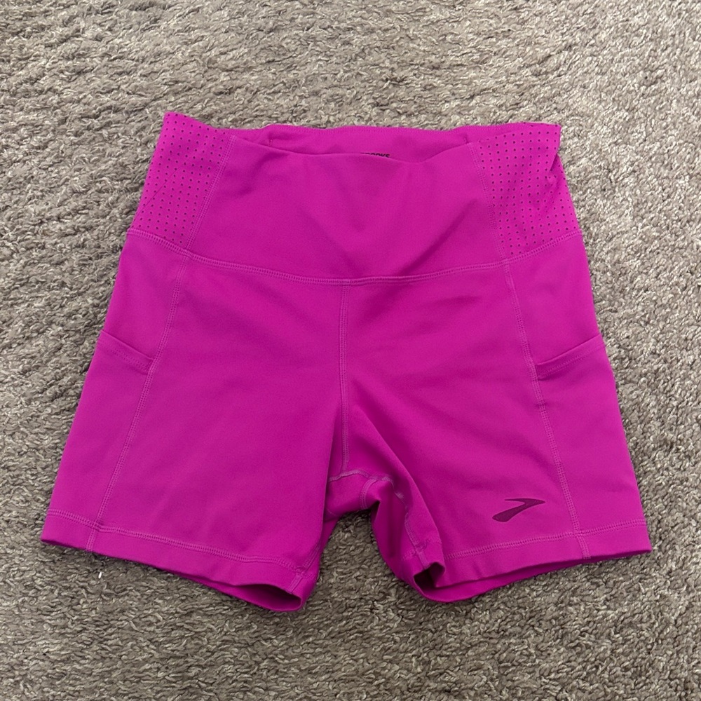 Brooks Women's Magenta High-Rise Athletic Shorts with Pockets